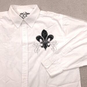 Rivet N Zip Fleur de Lis Embellished Button Up Long Sleeve Shirt White Mens XL‎